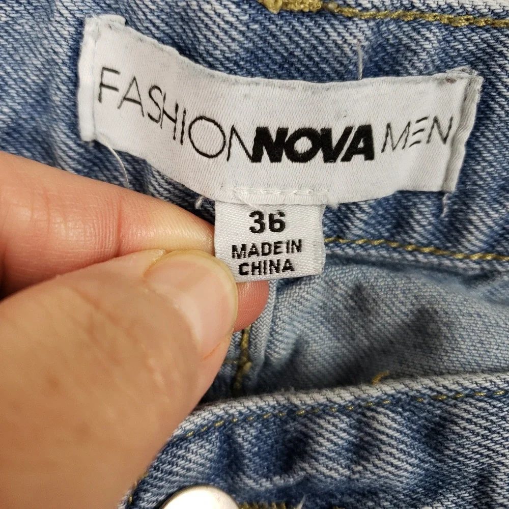 Fashion Nova Men Light Wash Moto Distressed Skinny Jeans Blue Size 36 Ankle Zip